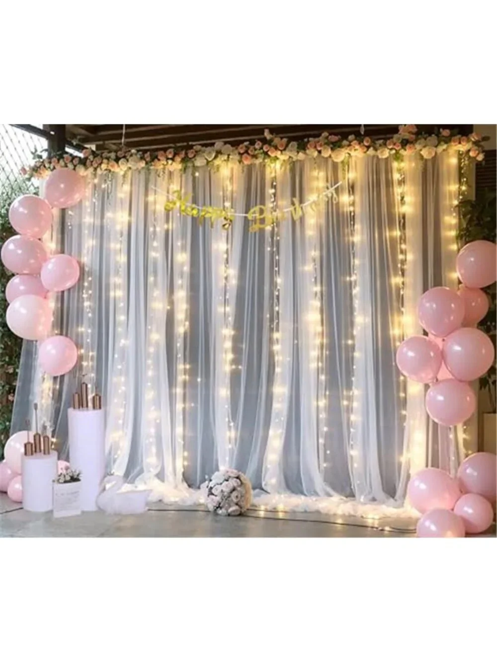 White Sheer Tulle Backdrop Curtain Lights 10ft 8ft Wedding Party Photo Booth